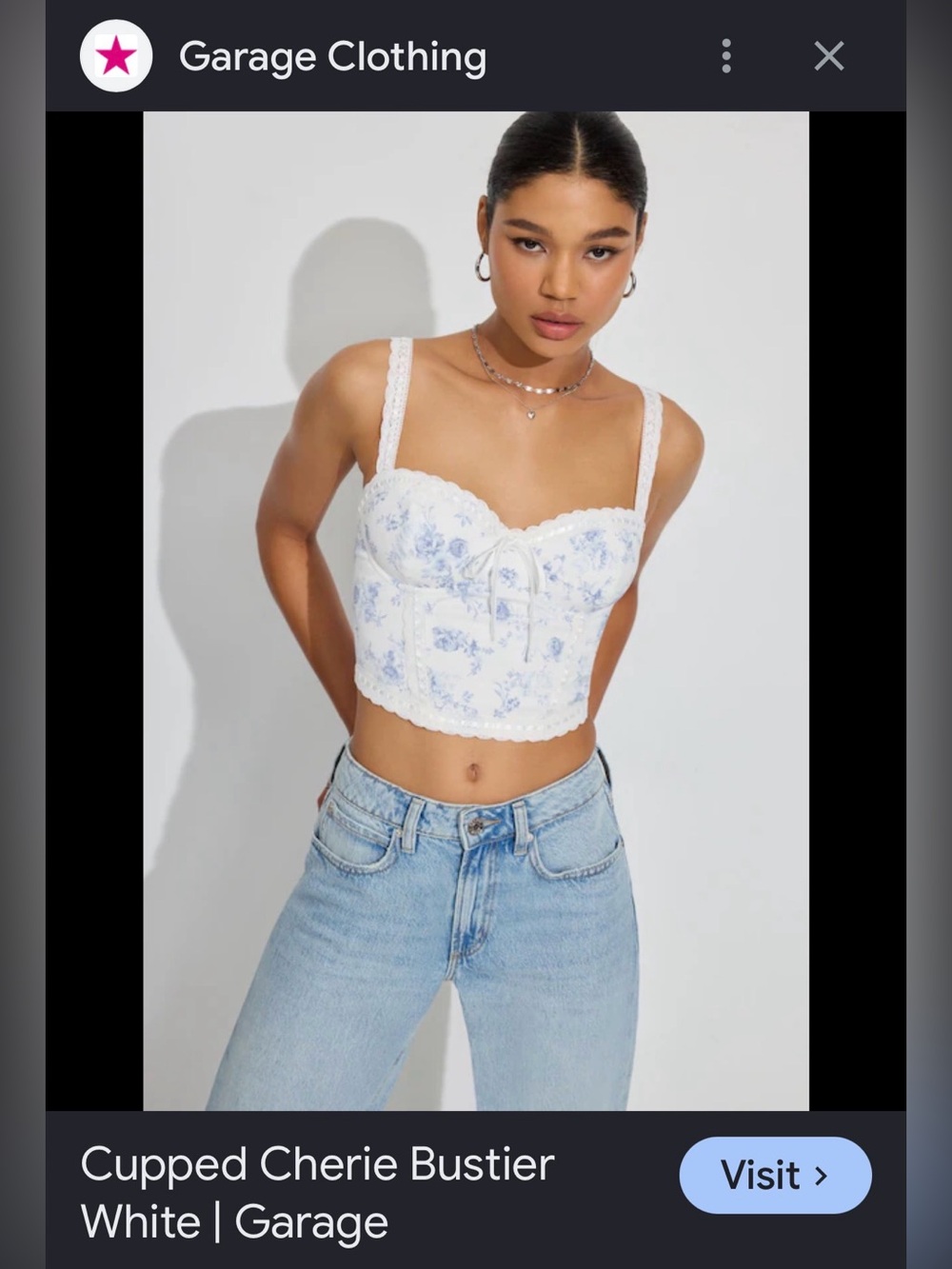 Garage White and Light Blue Floral Bustier Cami